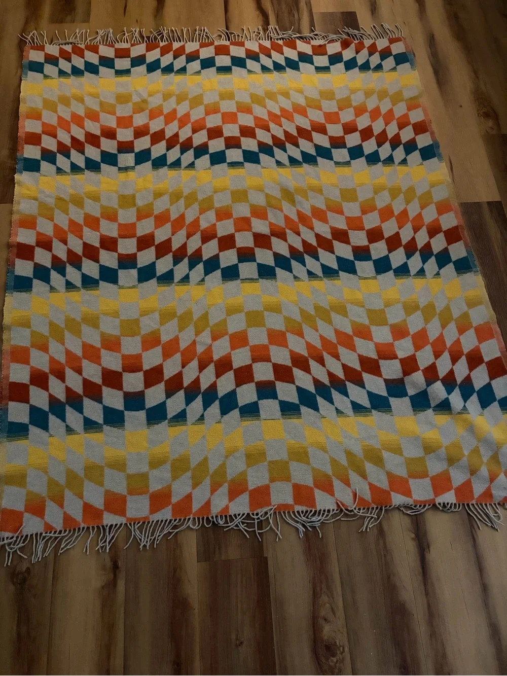 Woven Checkerboard Throw Blanket - Yellow, Orange, Teal, White